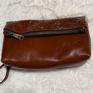 Patrica Nash Valerie Wristlet Elegant Brown Leather Clutch with Dust Bag